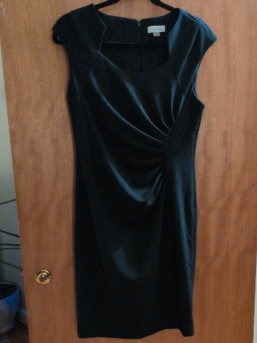 Calvin Klein Black Draped Midi Sheath Dress